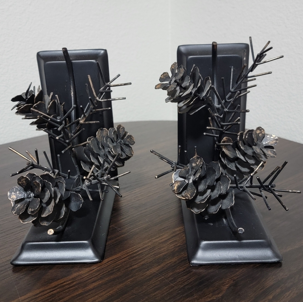 Black Pinecone Cabin Bookends Decor Pottery Barn Felt Bottom Heavy - Picture 2 of 5